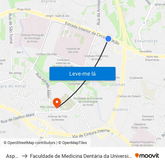 Asprela to Faculdade de Medicina Dentária da Universidade do Porto map