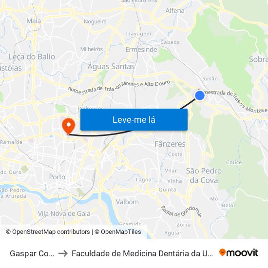 Gaspar Corte Real to Faculdade de Medicina Dentária da Universidade do Porto map