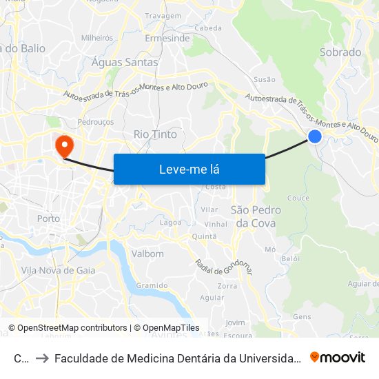 Chã to Faculdade de Medicina Dentária da Universidade do Porto map