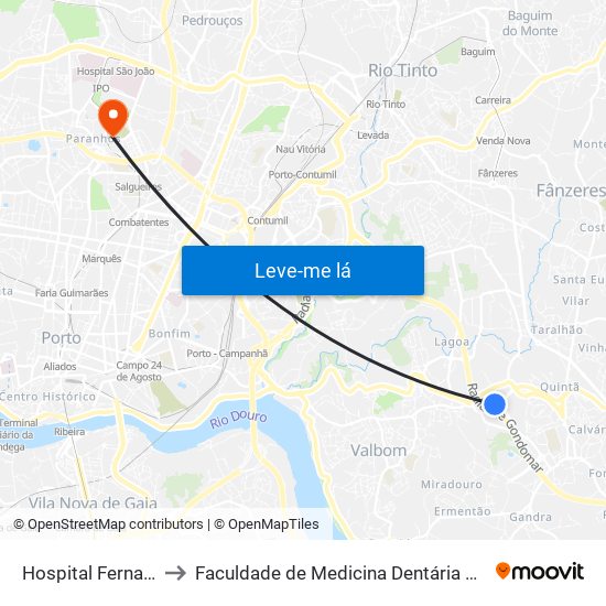 Hospital Fernando Pessoa to Faculdade de Medicina Dentária da Universidade do Porto map