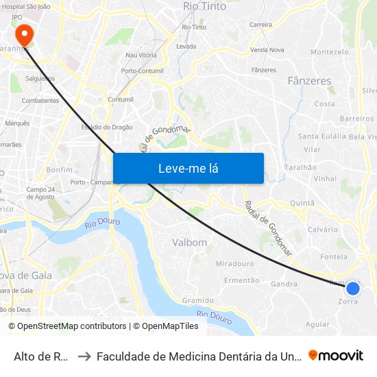 Alto de Ramalde to Faculdade de Medicina Dentária da Universidade do Porto map