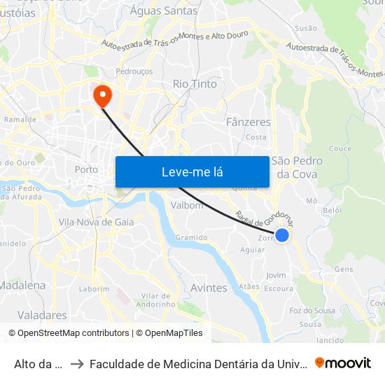Alto da Touta to Faculdade de Medicina Dentária da Universidade do Porto map