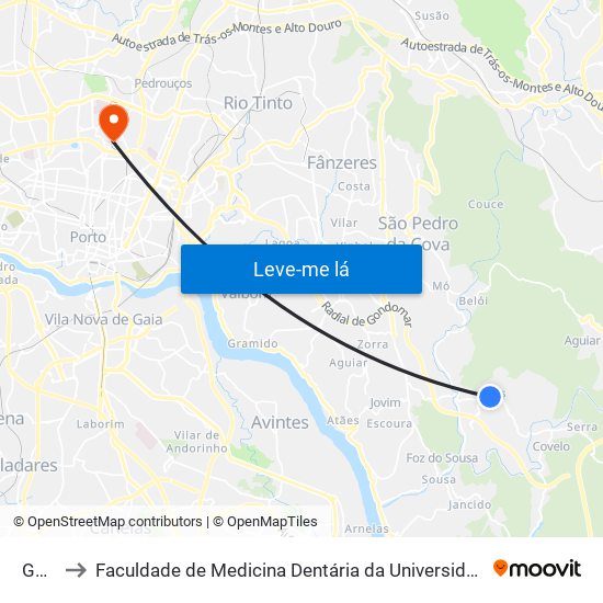 Gens to Faculdade de Medicina Dentária da Universidade do Porto map