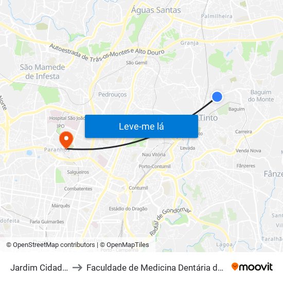 Jardim Cidade Rio Tinto to Faculdade de Medicina Dentária da Universidade do Porto map