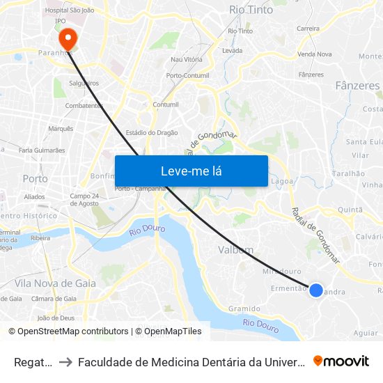 Regatinho to Faculdade de Medicina Dentária da Universidade do Porto map