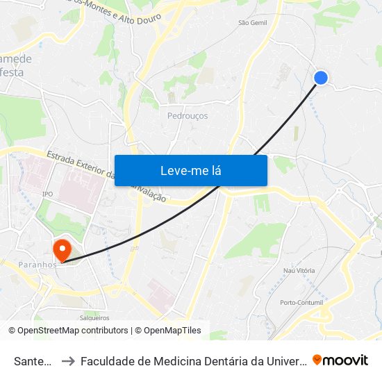 Santegãos to Faculdade de Medicina Dentária da Universidade do Porto map