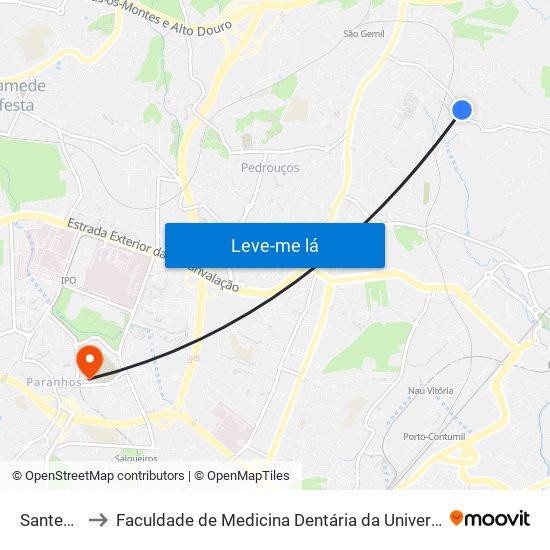 Santegãos to Faculdade de Medicina Dentária da Universidade do Porto map