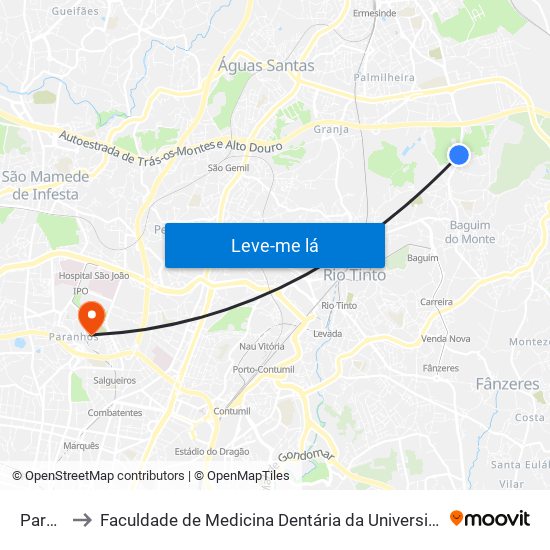 Paraiso to Faculdade de Medicina Dentária da Universidade do Porto map