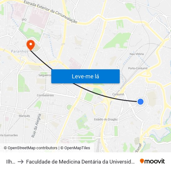 Ilhéu to Faculdade de Medicina Dentária da Universidade do Porto map