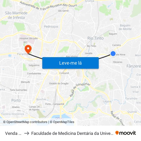 Venda Nova to Faculdade de Medicina Dentária da Universidade do Porto map
