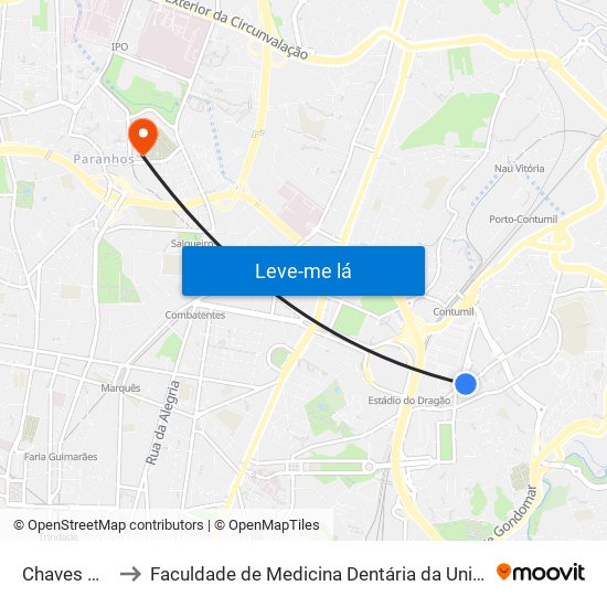 Chaves Oliveira to Faculdade de Medicina Dentária da Universidade do Porto map