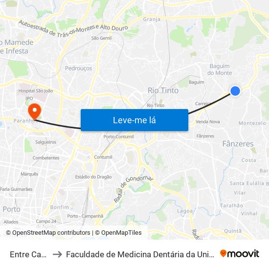 Entre Cancelas to Faculdade de Medicina Dentária da Universidade do Porto map