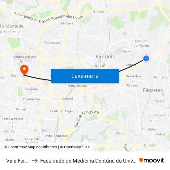 Vale Ferreiros to Faculdade de Medicina Dentária da Universidade do Porto map