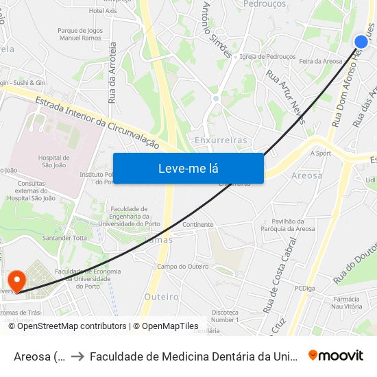 Areosa (Feira) to Faculdade de Medicina Dentária da Universidade do Porto map