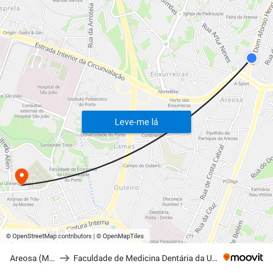 Areosa (Mercado) to Faculdade de Medicina Dentária da Universidade do Porto map