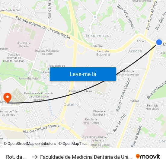 Rot. da Areosa to Faculdade de Medicina Dentária da Universidade do Porto map