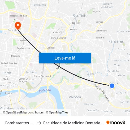 Combatentes Grande Guerra to Faculdade de Medicina Dentária da Universidade do Porto map