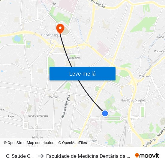 C. Saúde Campanhã to Faculdade de Medicina Dentária da Universidade do Porto map