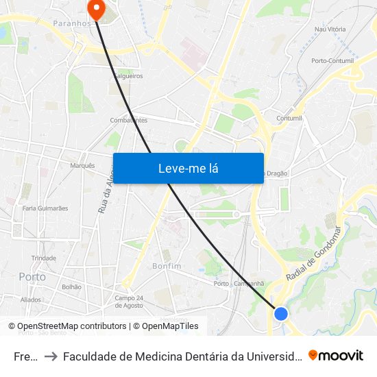 Freixo to Faculdade de Medicina Dentária da Universidade do Porto map