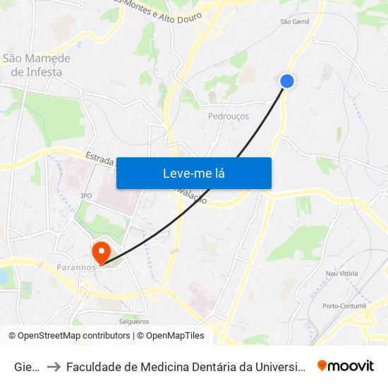 Giesta to Faculdade de Medicina Dentária da Universidade do Porto map