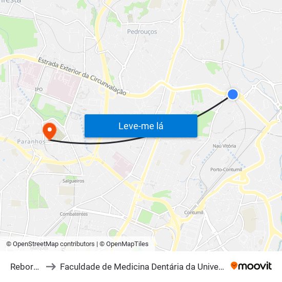 Rebordãos to Faculdade de Medicina Dentária da Universidade do Porto map