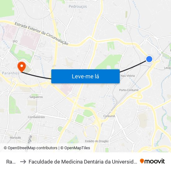 Ranha to Faculdade de Medicina Dentária da Universidade do Porto map