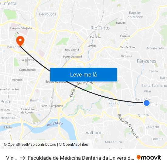 Vinhal to Faculdade de Medicina Dentária da Universidade do Porto map