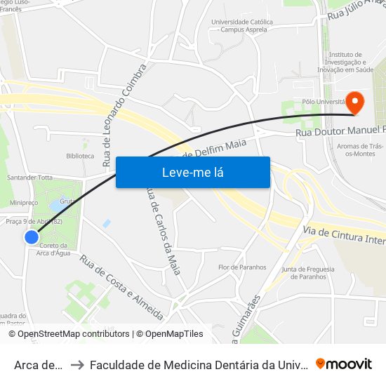 Arca de Água to Faculdade de Medicina Dentária da Universidade do Porto map