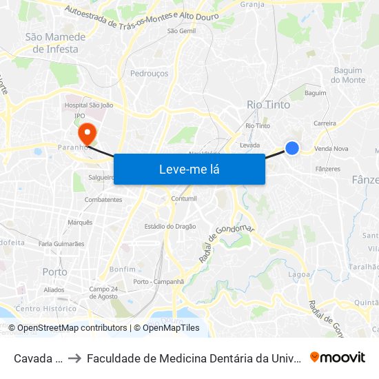 Cavada Nova to Faculdade de Medicina Dentária da Universidade do Porto map