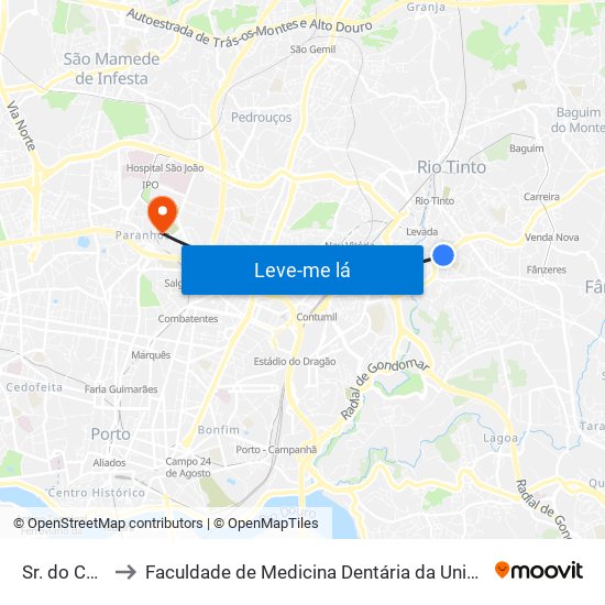 Sr. do Calvário to Faculdade de Medicina Dentária da Universidade do Porto map