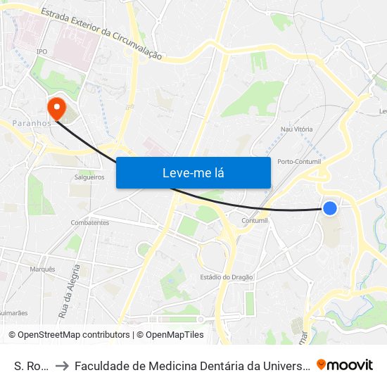 S. Roque to Faculdade de Medicina Dentária da Universidade do Porto map