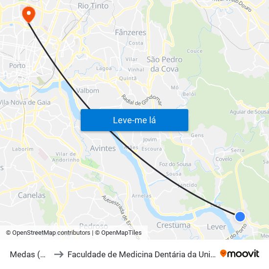 Medas (Escola) to Faculdade de Medicina Dentária da Universidade do Porto map