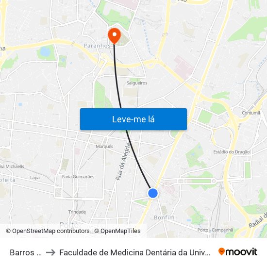 Barros Lima to Faculdade de Medicina Dentária da Universidade do Porto map