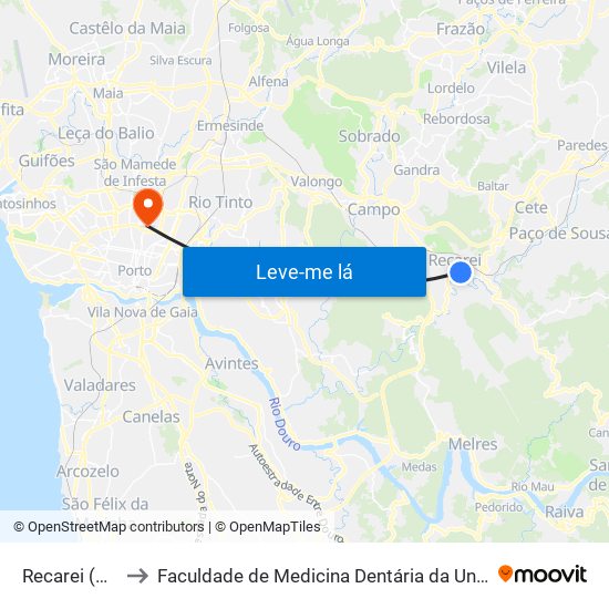 Recarei (Portela) to Faculdade de Medicina Dentária da Universidade do Porto map