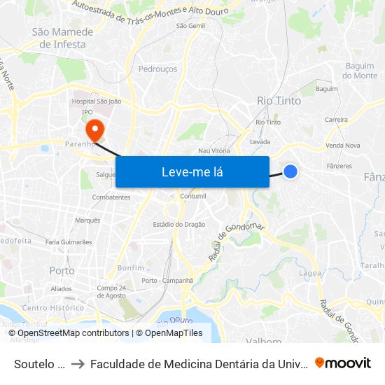 Soutelo Baixo to Faculdade de Medicina Dentária da Universidade do Porto map