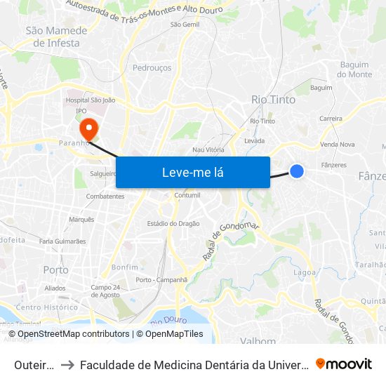 Outeirinho to Faculdade de Medicina Dentária da Universidade do Porto map