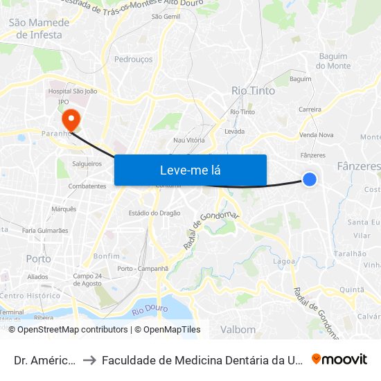 Dr. Américo Costa to Faculdade de Medicina Dentária da Universidade do Porto map