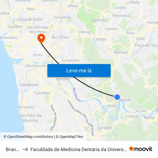 Branzelo to Faculdade de Medicina Dentária da Universidade do Porto map