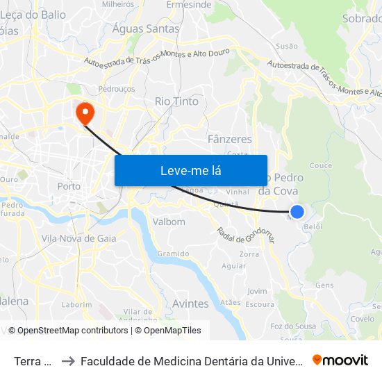 Terra Nova to Faculdade de Medicina Dentária da Universidade do Porto map