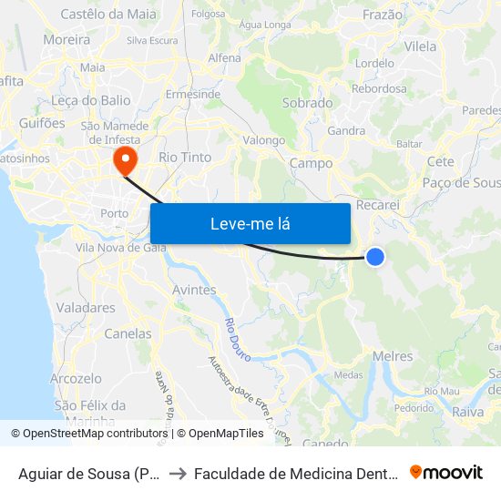 Aguiar de Sousa (Portela de Boncinhos) to Faculdade de Medicina Dentária da Universidade do Porto map