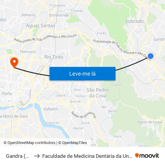 Gandra (CESPU) to Faculdade de Medicina Dentária da Universidade do Porto map