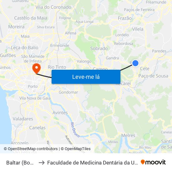 Baltar (Bombeiros) to Faculdade de Medicina Dentária da Universidade do Porto map