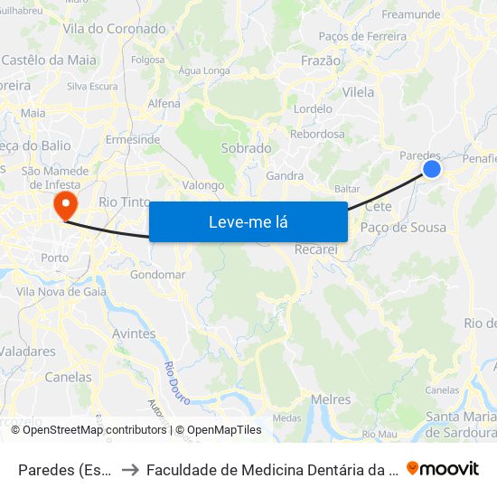 Paredes (Estação CP) to Faculdade de Medicina Dentária da Universidade do Porto map