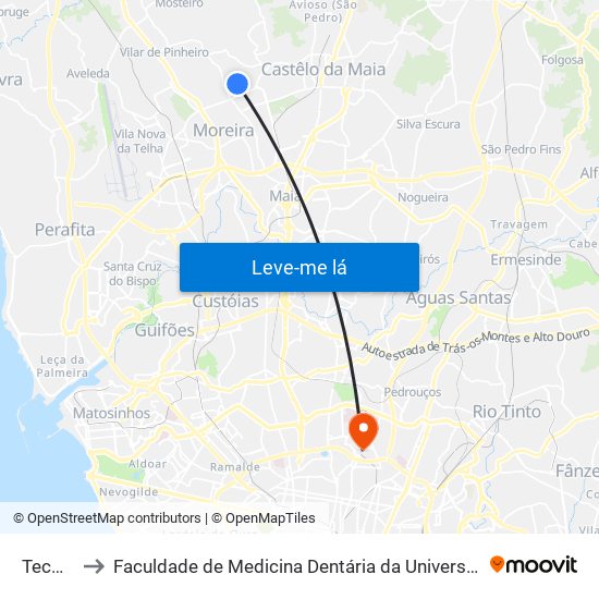 Tecmaia to Faculdade de Medicina Dentária da Universidade do Porto map