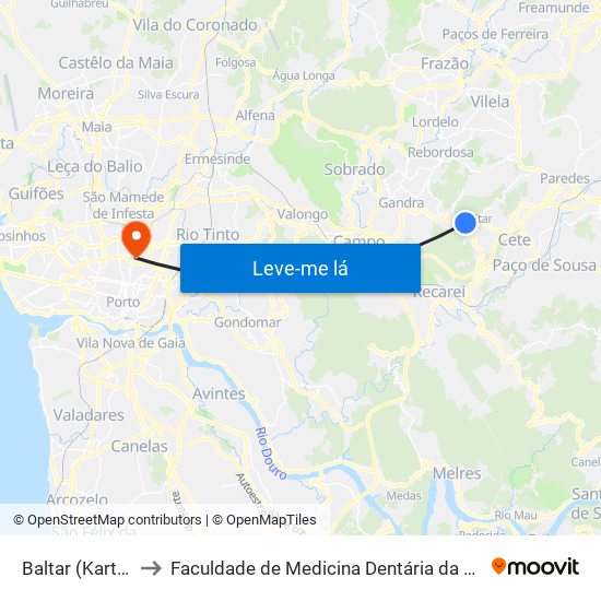 Baltar (Kartódromo) to Faculdade de Medicina Dentária da Universidade do Porto map