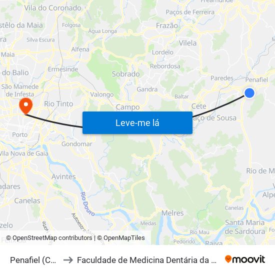 Penafiel (Cemitério) to Faculdade de Medicina Dentária da Universidade do Porto map