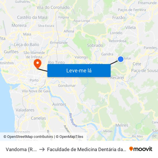 Vandoma (R.Central II) to Faculdade de Medicina Dentária da Universidade do Porto map
