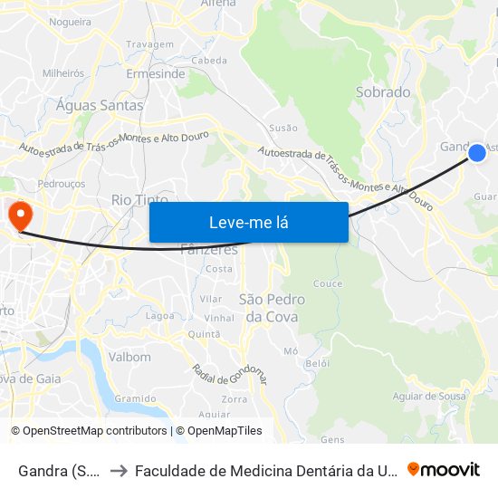 Gandra (S. Miguel) to Faculdade de Medicina Dentária da Universidade do Porto map