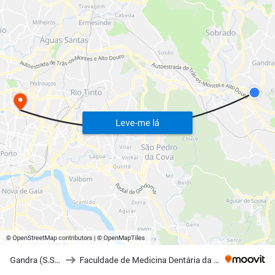 Gandra (S.Sebastião) to Faculdade de Medicina Dentária da Universidade do Porto map