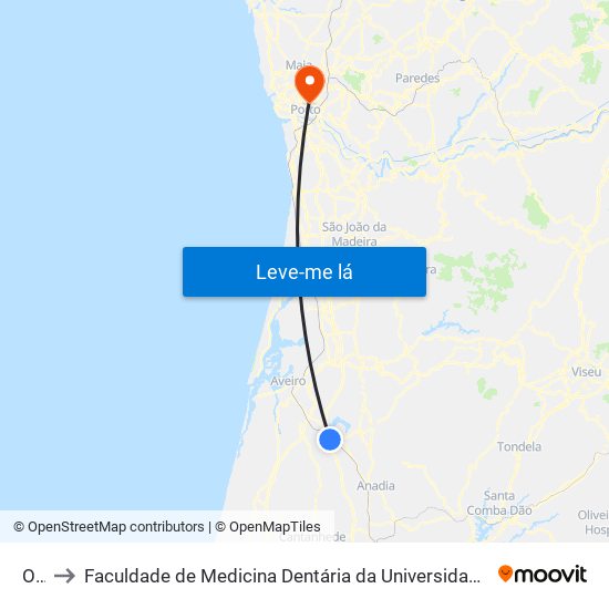 Oiã to Faculdade de Medicina Dentária da Universidade do Porto map